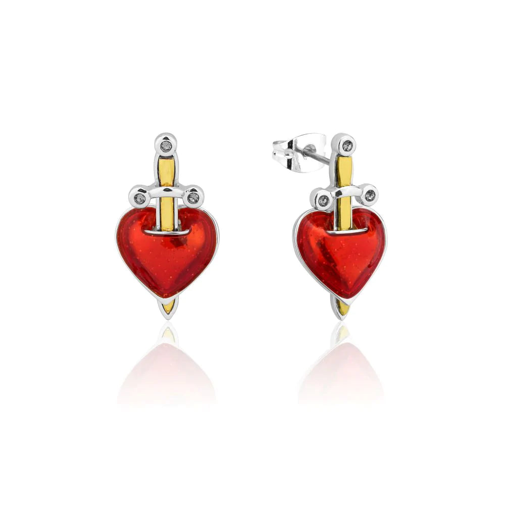 Evil Queen Heart & Dagger Statement Stud Earrings - Silver